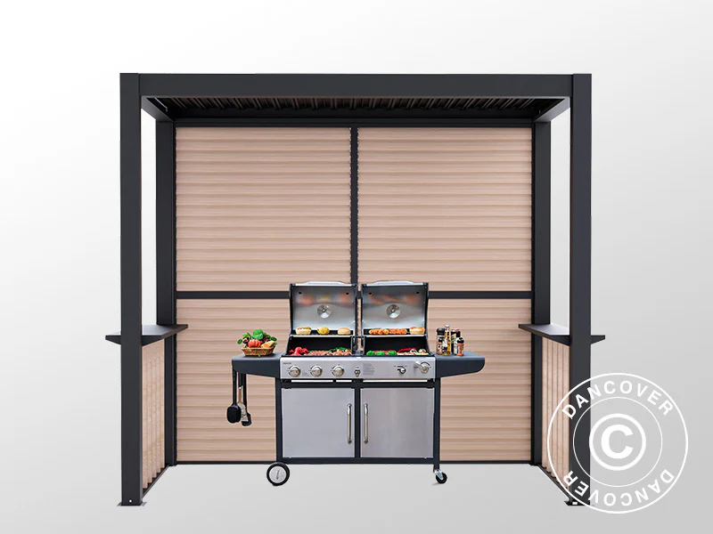 Pergola San Juan til grill, inkl. lamelvægge og sider, 2,5x1,5x2,3m, Sort/Træ-look - Image 7