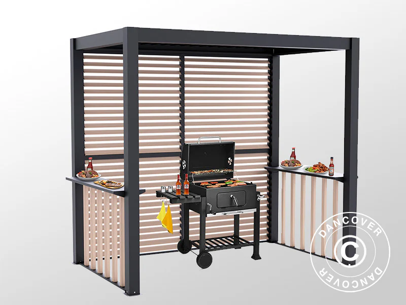 Pergola San Juan til grill, inkl. lamelvægge og sider, 2,5x1,5x2,3m, Sort/Træ-look - Image 9