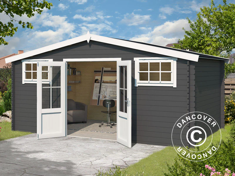 Redskabsskur, anneks i træ Sandvika 4,8x2,92x2,45m, 28mm, 13,59m², Mørkegrå - Image 2