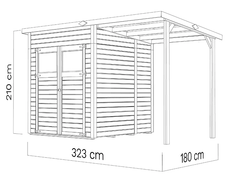 Redskabsskur i træ m/udhæng, Bertilo Amrum 2 Plus, 3,23x1,8x2,1m, 2,78m² + 3,03m² - Image 5