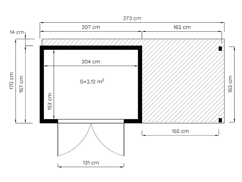 Redskabsskur i træ m/udhæng, Bertilo Cubico 2Plus, 3,73x1,57x2,08m, 2,43m² + 3,37m², Natur - Image 6