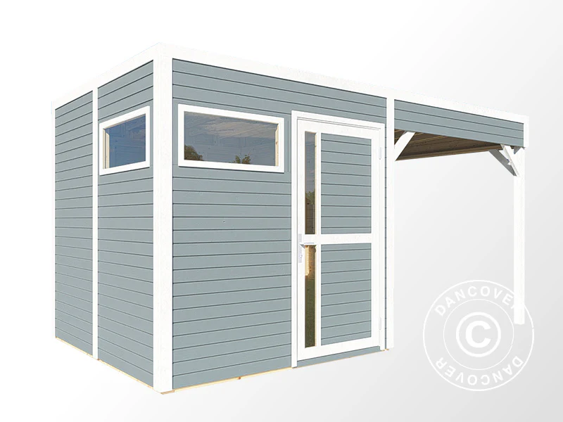 Redskabsskur i træ m/udhæng, Bertilo Cubus 2L, 4,49x2,34x2,32m, 5,1m²+ 5,15m², Grå - Image 3