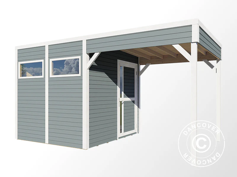 Redskabsskur i træ m/udhæng, Bertilo Cubus 2L, 4,49x2,34x2,32m, 5,1m²+ 5,15m², Grå - Image 4