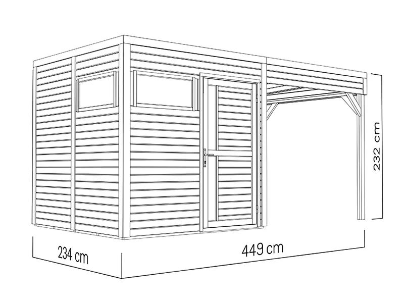 Redskabsskur i træ m/udhæng, Bertilo Cubus 2L, 4,49x2,34x2,32m, 5,1m²+ 5,15m², Grå - Image 5