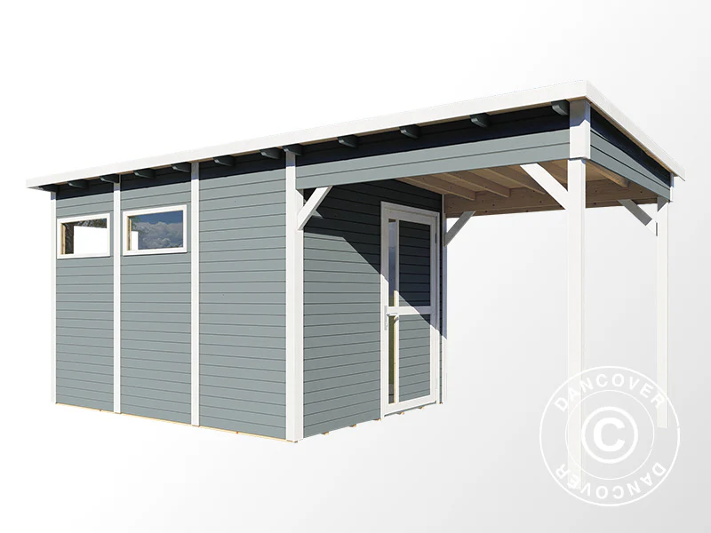 Redskabsskur i træ m/udhæng, Bertilo Pentus 3L, 5,58x2,34x2,33m, 7,65m²+5,15m², Grå - Image 5