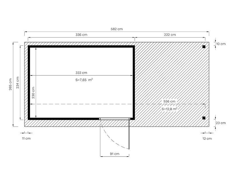 Redskabsskur i træ m/udhæng, Bertilo Pentus 3L, 5,58x2,34x2,33m, 7,65m²+5,15m², Grå - Image 7