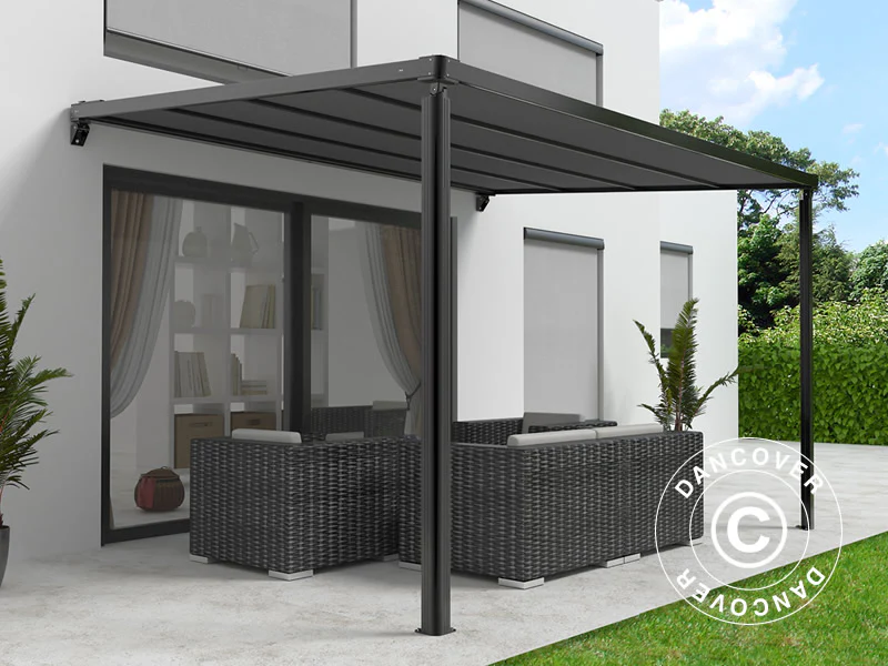 Terrasseoverdækning, vægmonteret pergola Santa Ynez, 4x3m, Sort/Mørkegrå - Image 2