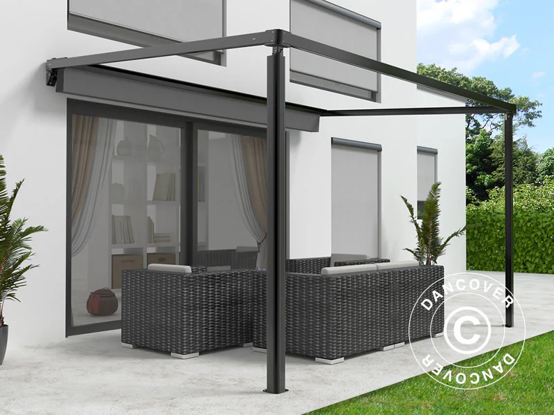 Terrasseoverdækning, vægmonteret pergola Santa Ynez, 4x3m, Sort/Mørkegrå - Image 3