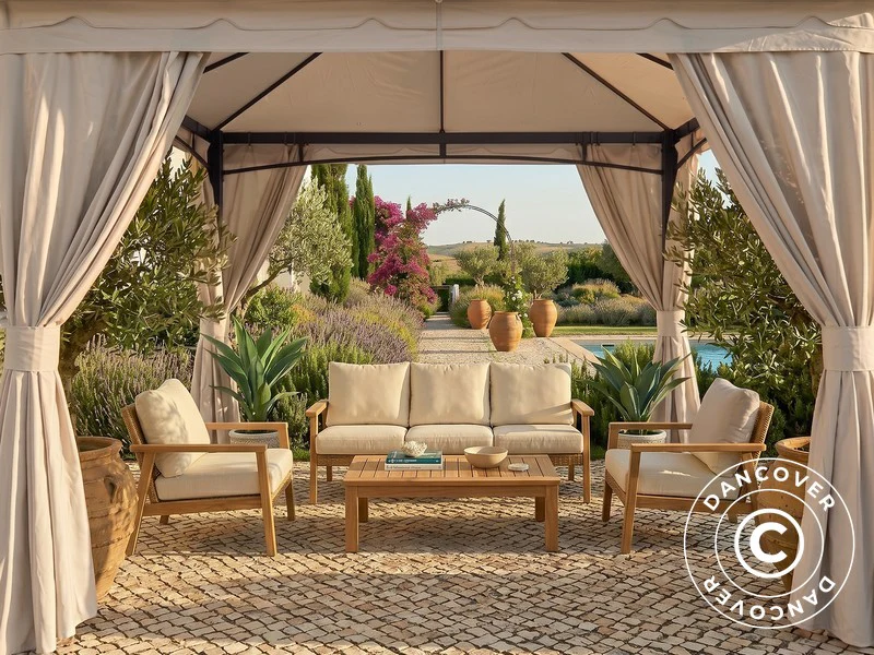 Pavillon Horus med gardiner, 3,4x3,4m, Beige - Image 3