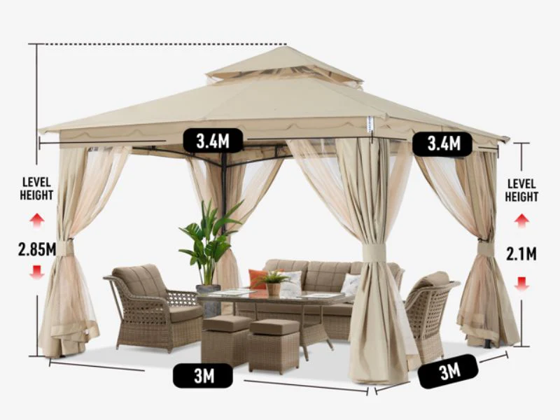 Pavillon Horus med gardiner, 3,4x3,4m, Beige - Image 7