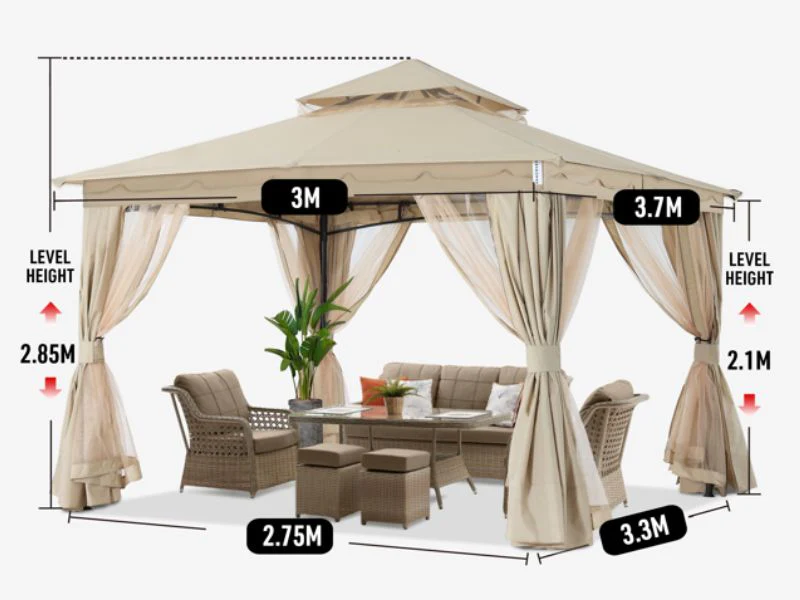 Pavillon Horus med gardiner, 3x3,7m, Beige - Image 11