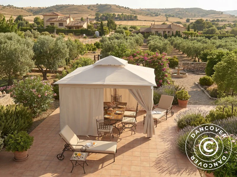 Pavillon Horus med gardiner, 3x3,7m, Beige - Image 2
