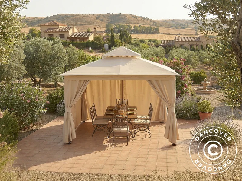 Pavillon Horus med gardiner, 3x3,7m, Beige - Image 3