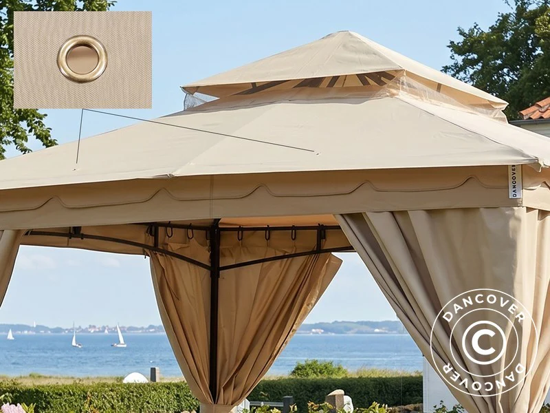 Pavillon Horus med gardiner, 3x3,7m, Beige - Image 6