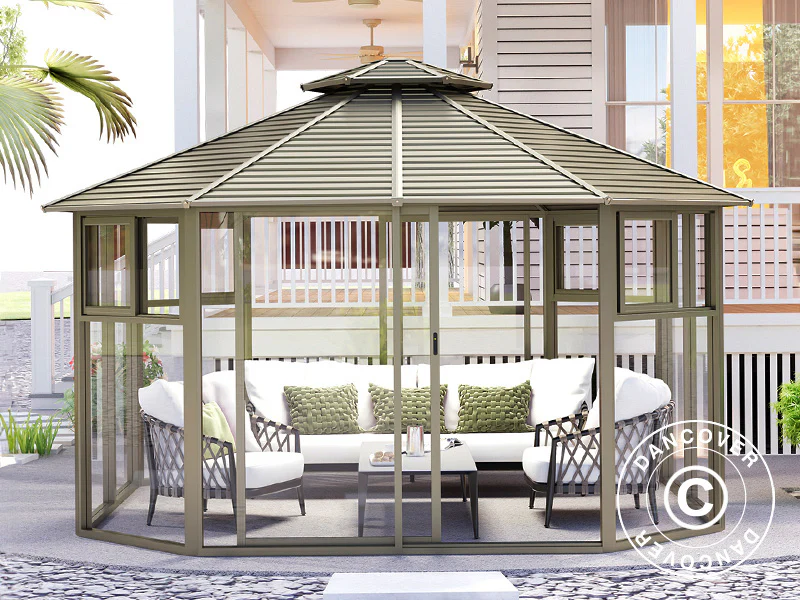 Pavillon San Bruno m/polycarbonat, ottekantet 4,35x4,35m, Messing - Image 5