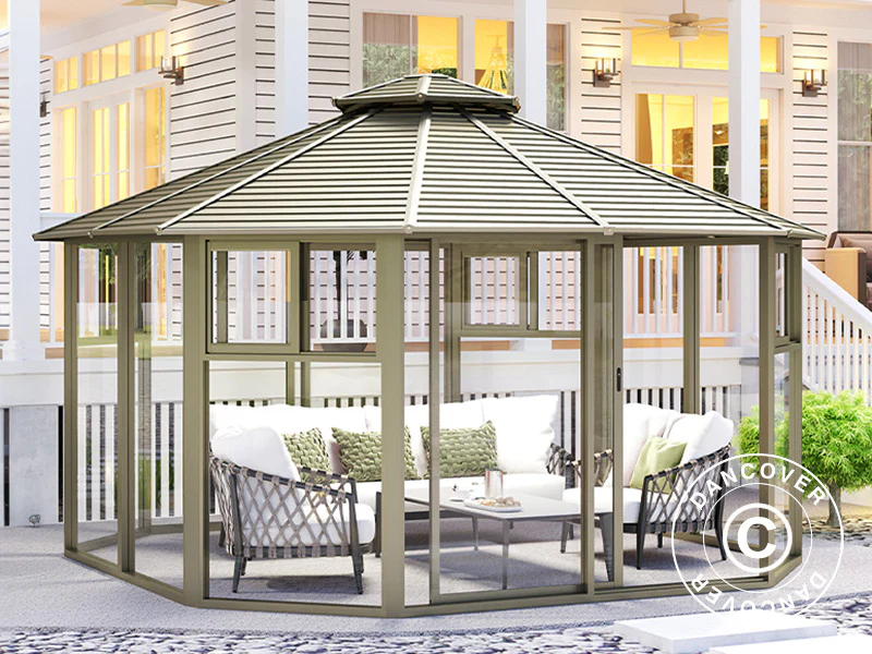 Pavillon San Bruno m/polycarbonat, ottekantet 4,35x4,35m, Messing - Image 6