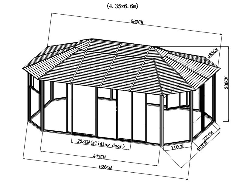 Pavillon San Bruno m/polycarbonat, ottekantet 4,35x6,6m, Messing - Image 6