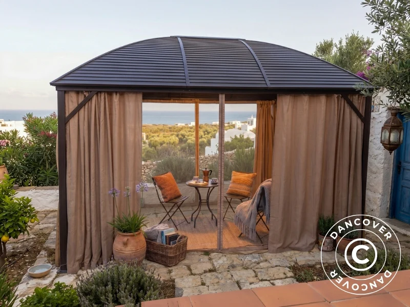 Pavillon San Jose Steel+ med gardiner og myggenet, 3x4m, Brun - Image 5