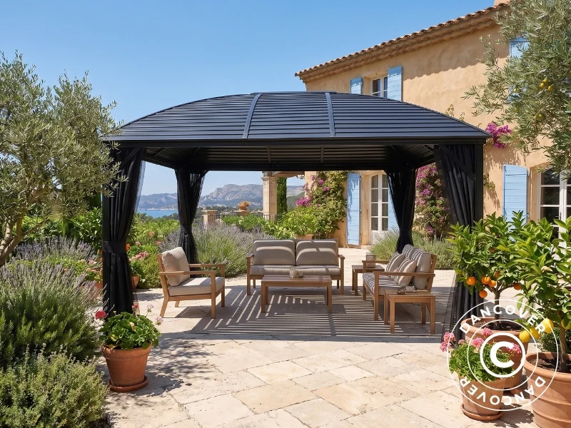 Pavillon San Jose Steel+ med gardiner og myggenet, 3x4m, Sort - Image 2