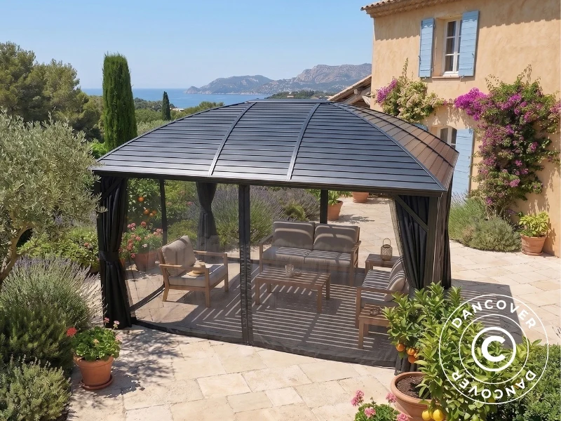 Pavillon San Jose Steel+ med gardiner og myggenet, 3x4m, Sort - Image 5
