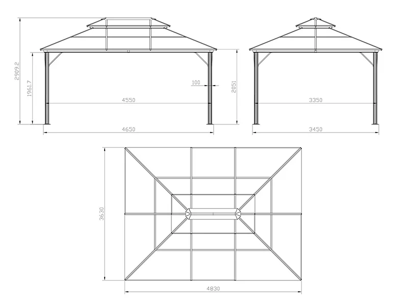 Pavillon Santa Ana Alu+ m/sidevægge og myggenet, 3,65x4,85m, Sort - Image 12