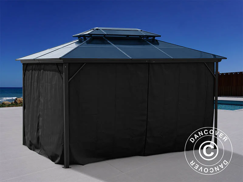 Pavillon Santa Ana Alu+ m/sidevægge og myggenet, 3x4m, Sort - Image 10