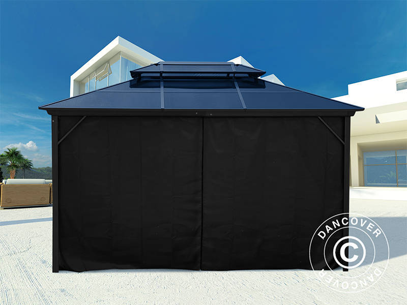 Pavillon Santa Ana Alu+ m/sidevægge og myggenet, 3x4m, Sort - Image 12