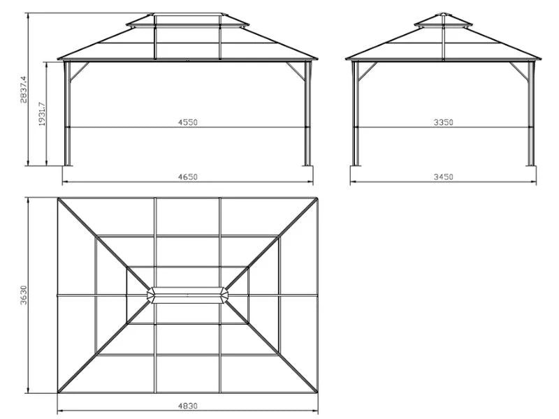 Pavillon Santa Ana Steel+ med gardiner og myggenet, 3,65x4,85m, Sort - Image 6