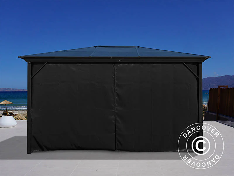 Pavillon Santa Barbara Alu+ m/sidevægge og myggenet, 3x4m, Sort - Image 3