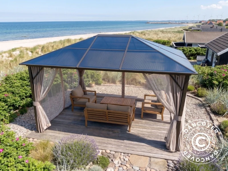 Pavillon Santa Barbara Steel+ med gardiner og myggenet, 3x4m, Brun - Image 3