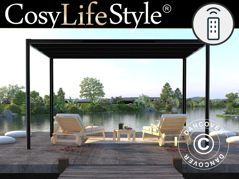 Pergola pavillon San Fernando, 4x3m, Sort/Mørkegrå