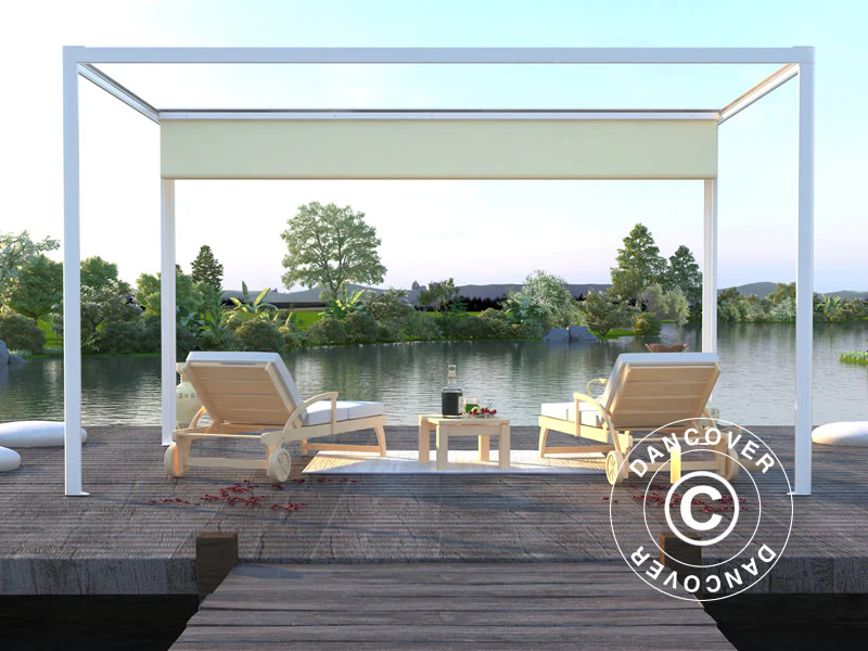 Pergola pavillon San Fernando, 4x4m, Hvid/Beige - Image 2
