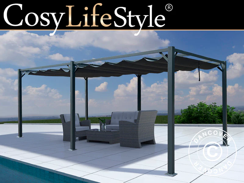 Pergola pavillon Santa Cruz, 4x8m, Mørkegrå