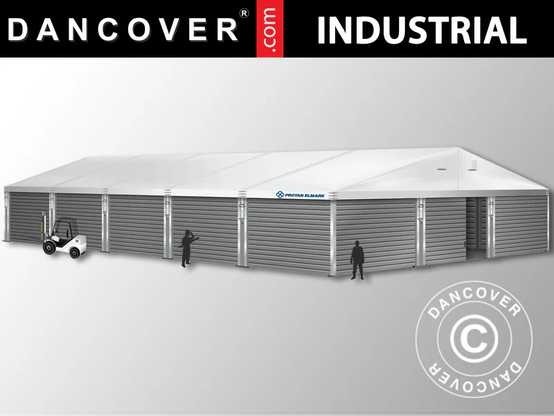 Professionel lagerhal Alu 12x25x5,92m m/skydeport, PVC/Metal, Hvid