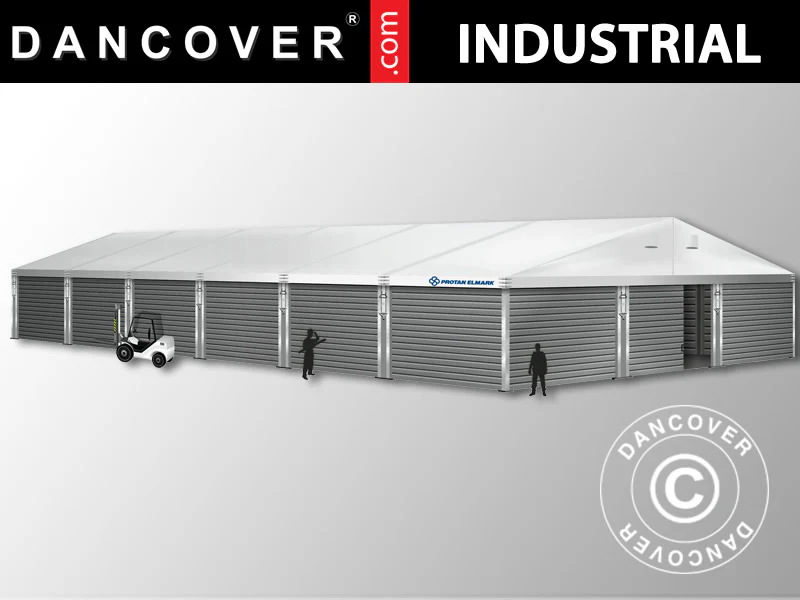 Professionel lagerhal Alu 15x30x6,53m m/skydeport, PVC/Metal, Hvid