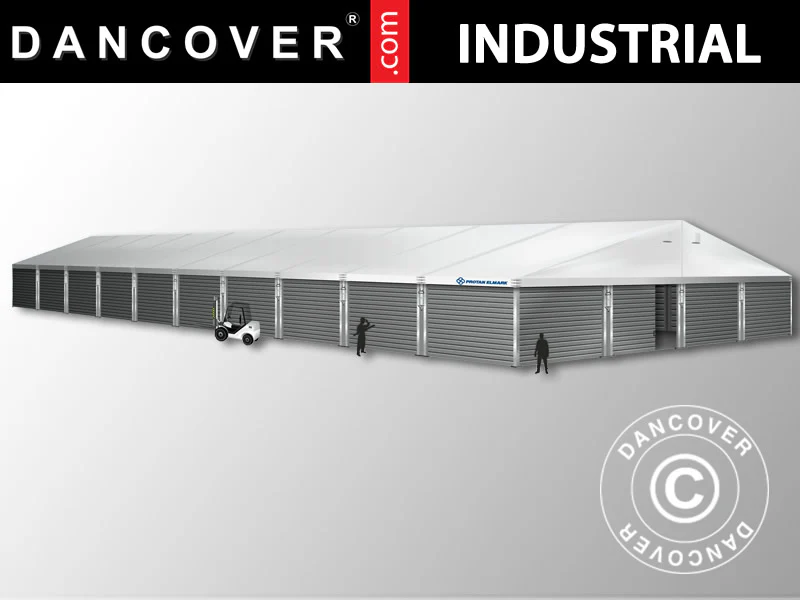 Professionel lagerhal Alu 20x50x9,04m m/skydeport, PVC/Metal, Hvid