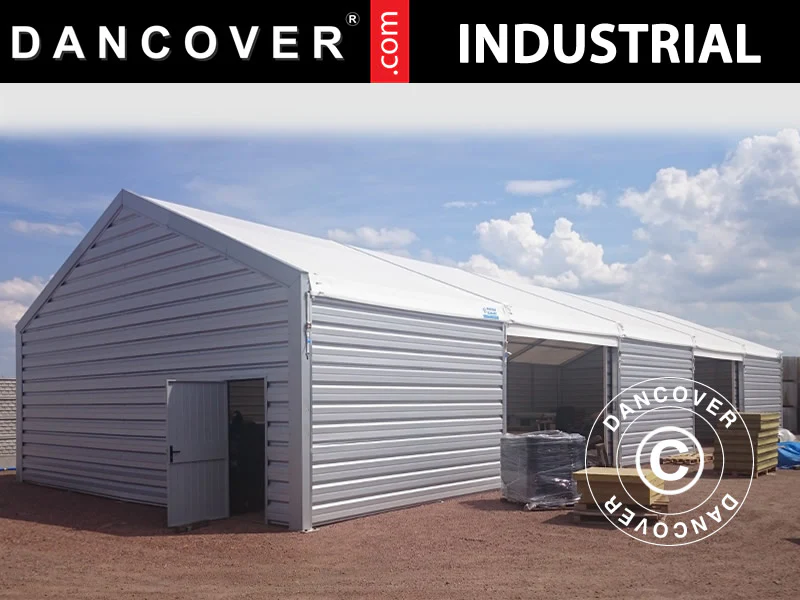 Professionel lagerhal Alu 20x50x9,04m m/skydeport, PVC/Metal, Hvid - Image 2