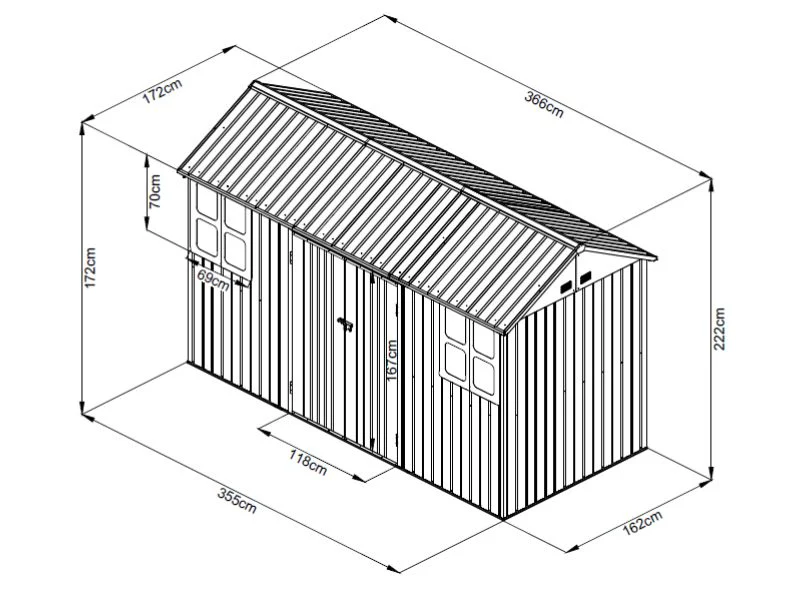 Redskabsskur 3,66x1,72x2,22m, 6,29m², ProShed®, Antracit/Hvid - Image 8
