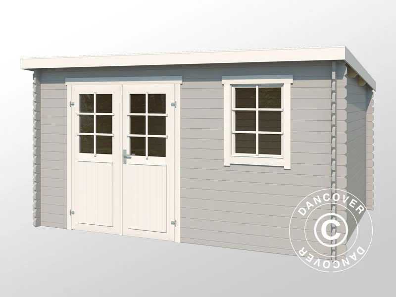 Redskabsskur i træ Asker 3,8x2,3x2,11m, 28mm, 8,4m², Lysegrå - Image 3
