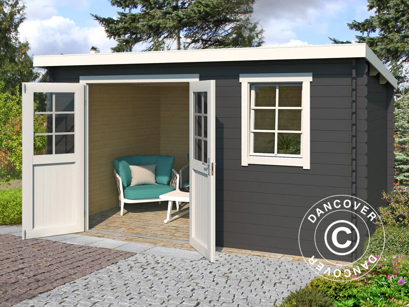 Redskabsskur i træ Asker 3,8x2,3x2,11m, 28mm, 8,4m², Mørkegrå - Image 2