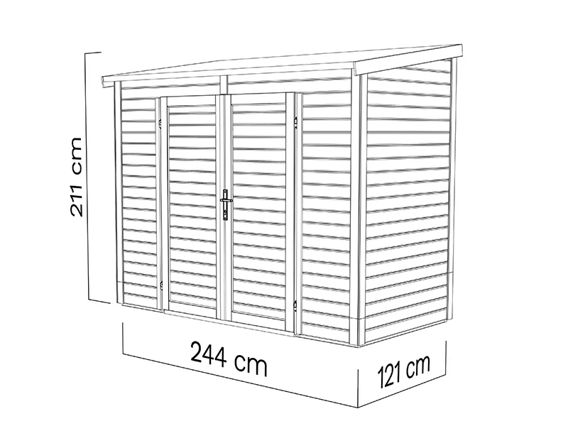 Redskabsskur i træ, Bertilo Timmo 2, 2,44x1,21x2,11m, 2,95m² - Image 6