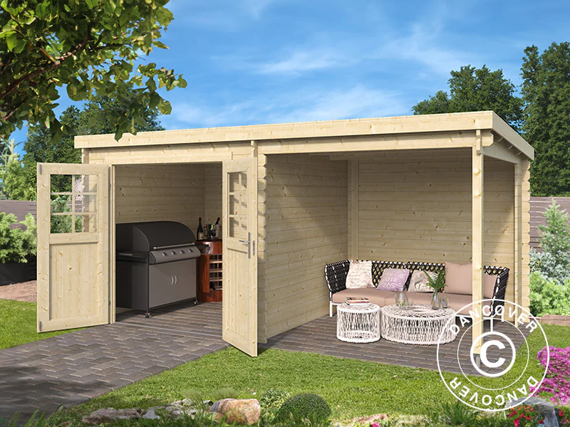 Redskabsskur i træ Lahti m/udhæng 4,24x2,2x2m, 28mm, 8,9m², Natur - Image 2