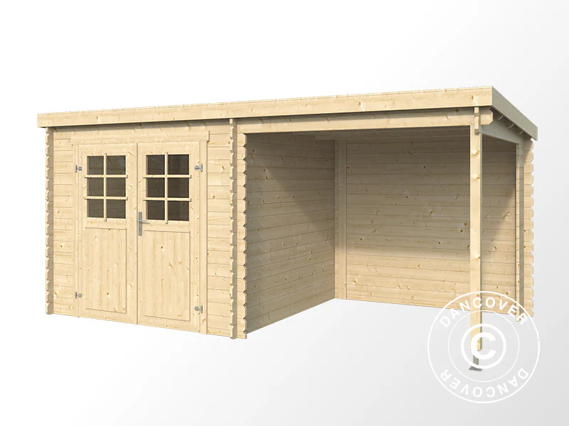 Redskabsskur i træ Lahti m/udhæng 4,24x2,2x2m, 28mm, 8,9m², Natur - Image 3