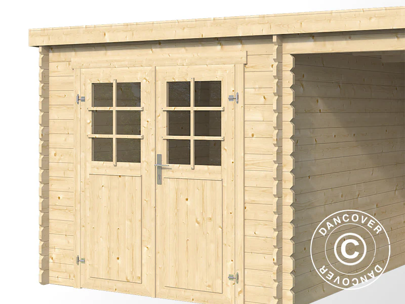 Redskabsskur i træ Lahti m/udhæng 4,24x2,2x2m, 28mm, 8,9m², Natur - Image 4