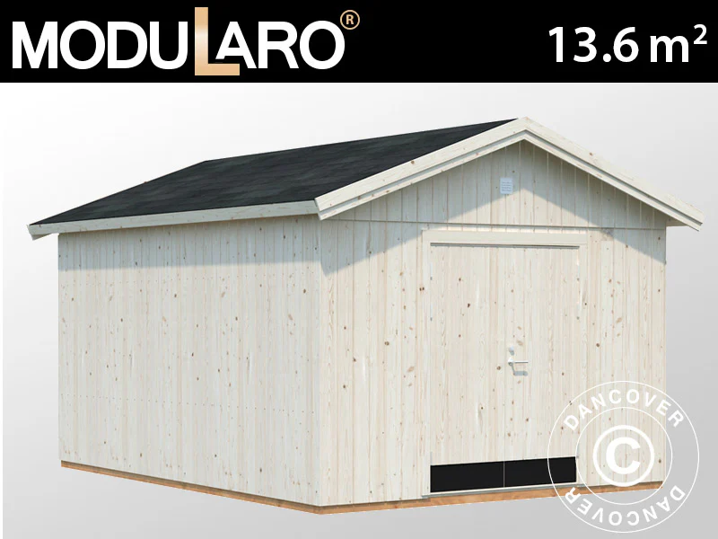 Redskabsskur i træ m/gulv, 3,3x4,52x2,96m, 13,6m², Natur