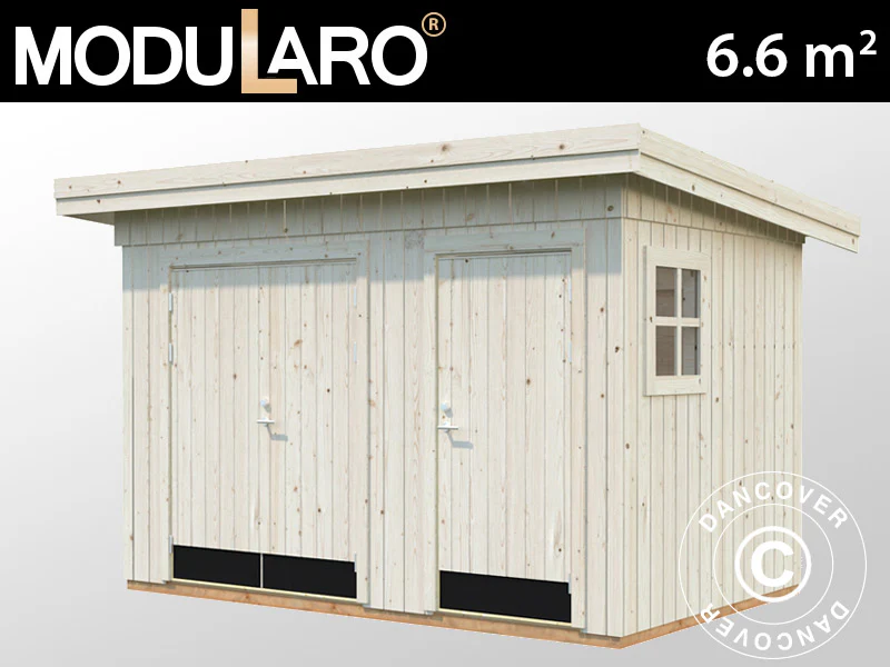 Redskabsskur i træ m/gulv, 3,44x2,21x2,49m, 6,6m², Natur