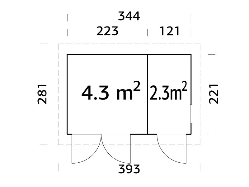 Redskabsskur i træ m/gulv, 3,44x2,21x2,49m, 6,6m², Natur - Image 5