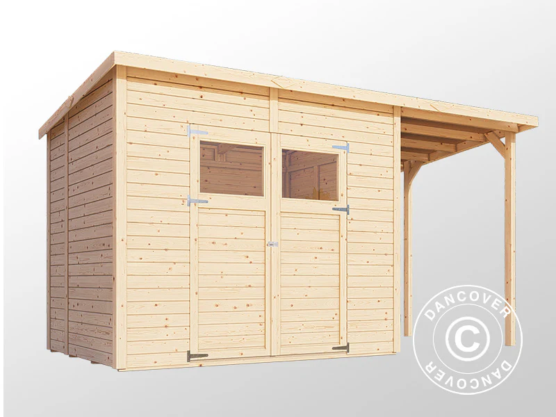 Redskabsskur i træ m/udhæng, Bertilo Amrum 3 Plus, 3,86x1,8x2,1m, 2,78m² + 4,16m² - Image 2