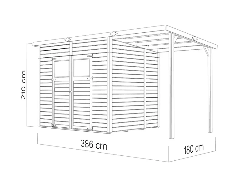 Redskabsskur i træ m/udhæng, Bertilo Amrum 3 Plus, 3,86x1,8x2,1m, 2,78m² + 4,16m² - Image 5