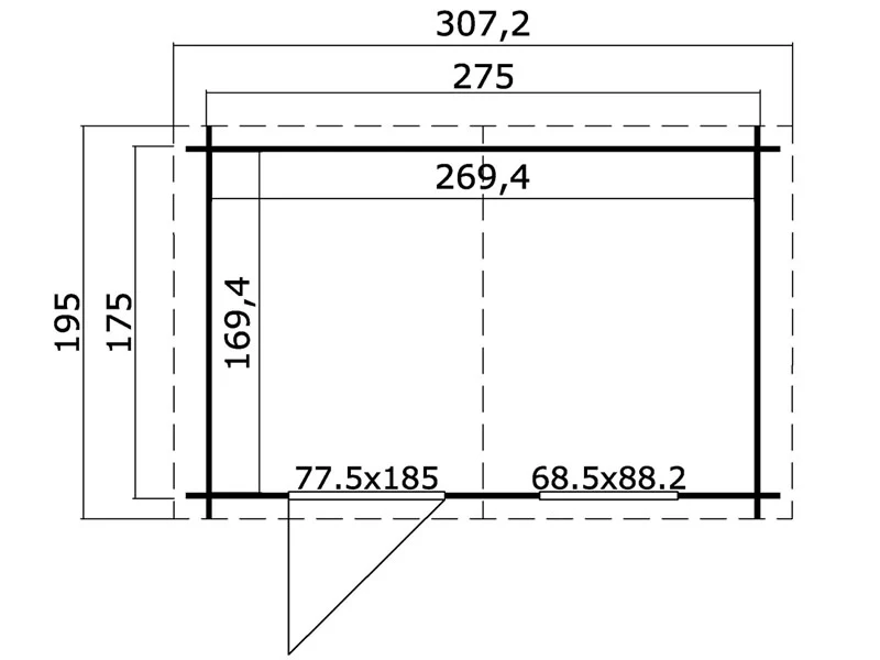 Redskabsskur i træ Marseille 2,75x1,75x2,34m, 28mm, 4,56m², Natur - Image 4